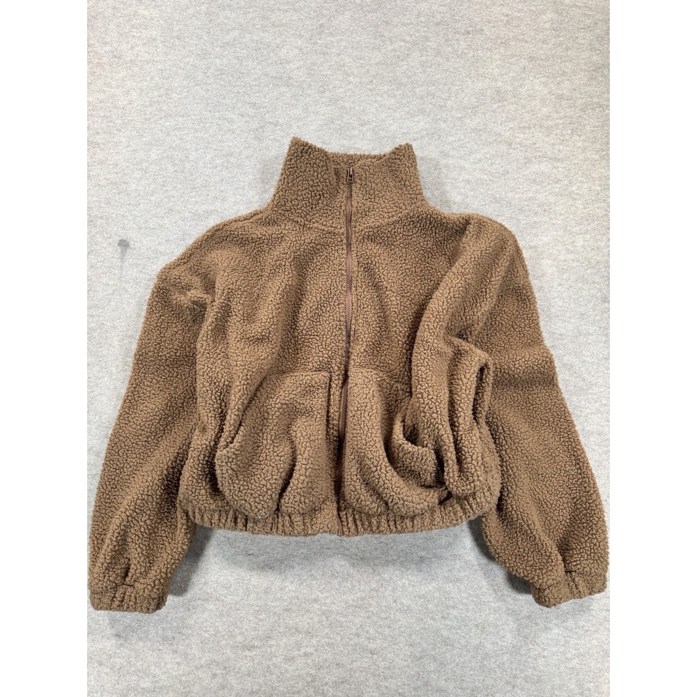 Old Navy Sherpa Full Zip Jacket Women Small Brown Full Zip Mock Neck Winter Warm